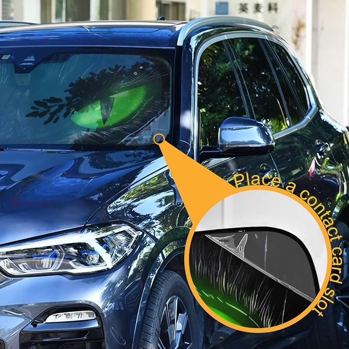 Windshield Sun Shade Green Eyes Front Window Block UV Shades Visor Reflective Retractable for Car SUV Trucks