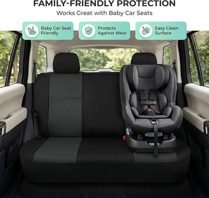 FH Group Automotive Rear Car Seat Covers for SUV, Trucks, Sedan and More - Universal Fit Front High Back & Rear Solid Bench Design Interior Accessories - 3D Mesh Fabric Center Panel - Black