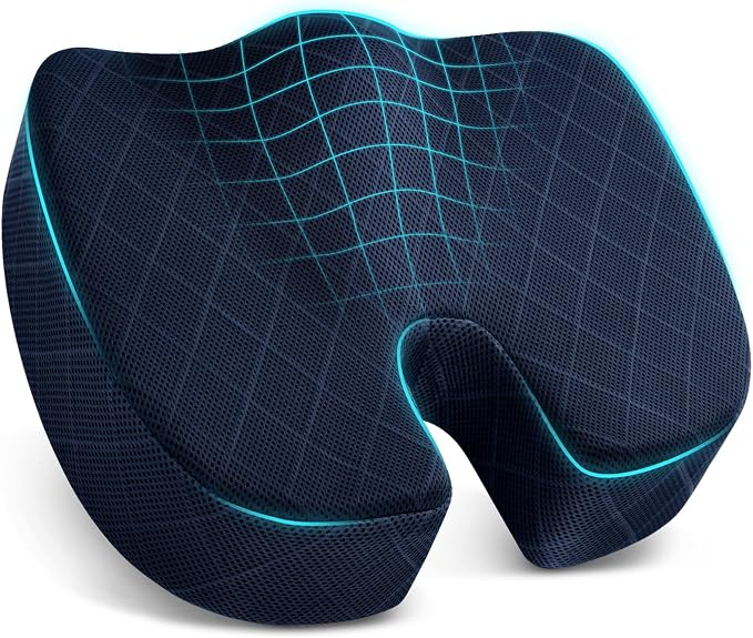 TushGuard Seat Cushion - for Office Chair, Car Seat, Airplane, Bleacher - Sciatica & Coccyx Pain Relief Desk Chair Cushion for Long Sitting Office Workers, Car Drivers(Blue, XXX-Large)
