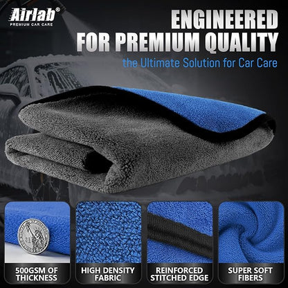 Airlab Microfiber Towels for Cars Wash Drying Thick Plush Cleaning Cloth Auto Detailing Super Absorbent for Interior & Exterior Lint Free, Streak Free, 35 x 24 Inch, 500 GSM, Pack of 1