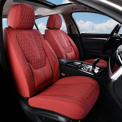 Coverado Car Seat Covers Full Set, Red Seat Covers for Car with Lumbar Support, Nappa Leather Seat Covers Waterproof Car Seat Protectors Universal Fit for Most Cars SUV Trucks
