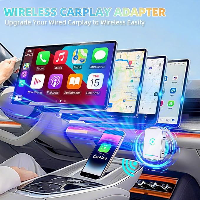 LENVA Wireless CarPlay Adapter, 2025 Upgrade Mini Design for Cars Plug and Play Fast Stable Connection No Delay (Only for iPhone, Not for Android)