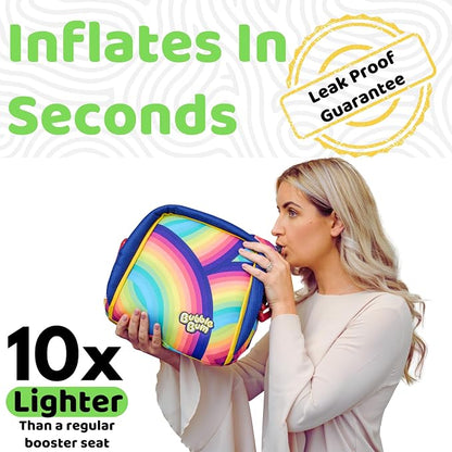 BubbleBum Backless Booster Car Seat – Inflatable, Portable Travel Booster for Kids 40–100 lbs, Ages 4–11, Fits 3 Across, Rideshare & Carpool, FMVSS 213 Certified – Rainbow