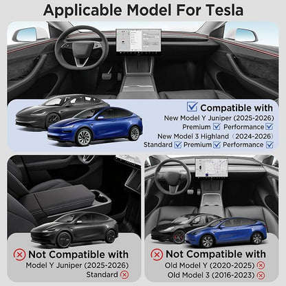 8PCS Center Console Organizer for Tesla Model Y Juniper Accessories 2026 2025 & for Tesla Model 3 Accessories 2024-2026 [Slide Smoothly & US Patent] Charging Pad Sunglasses Cup Holder Black