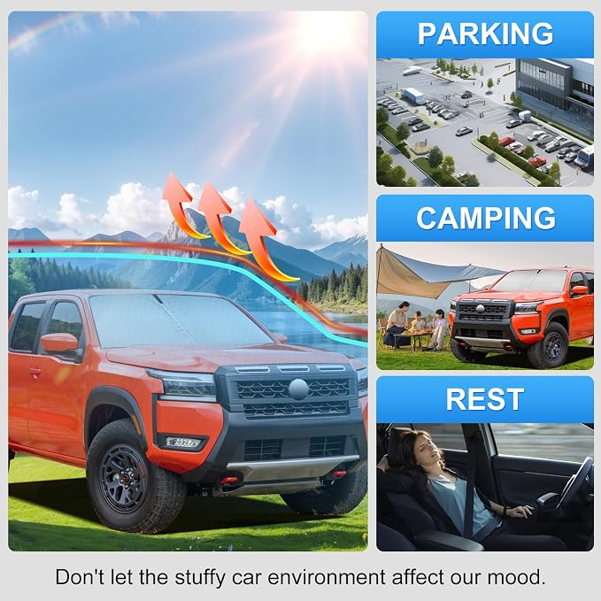 Windshield Sun Shade Sunshade for Nissan Frontier 2022-2026 | Custom Fit Windshield Cover, Blocks UV Rays, Double-Layer Heat Shield, Durable Frame, Easy Fold & Storage