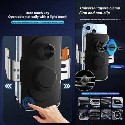 Car Phone Holder Charger Wireless Cell Phone Car Mount - 15W Fast Charging Auto-Clamping Air Vent Car Phone Mount Charger for iPhone 16 Pro Max 16 15 14 13 12 Pro and Sumsung Galaxy Series