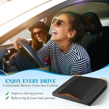 Lofty Aim Car Seat Cushion, Comfort Memory Foam Car Cushions for Driving - Sciatica & Lower Back Pain Relief, Driver Seat Pillow for Auto, Office Chair, Wheelchair - Black