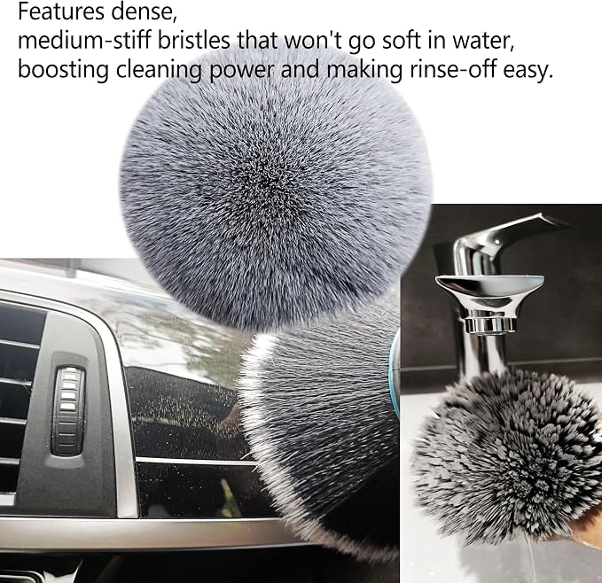 Professional 2-in-1 Car Detailing Brush Set: Soft Ball Handle Interior Cleaner (2.75") + Heavy Duty Long Handle Tire & Wheel Brush (8.26") for Scratch-Free Surfaces