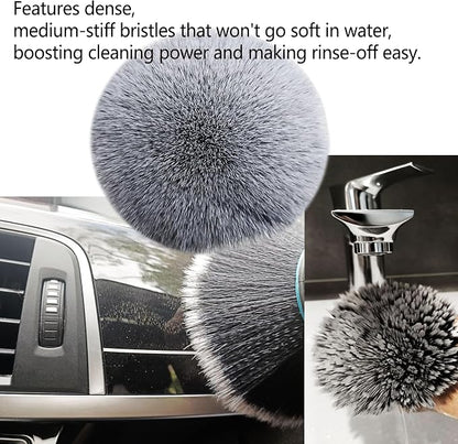 Professional 2-in-1 Car Detailing Brush Set: Soft Ball Handle Interior Cleaner (2.75") + Heavy Duty Long Handle Tire & Wheel Brush (8.26") for Scratch-Free Surfaces