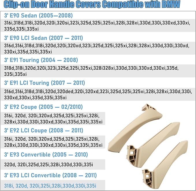 Compatible with BMW 3 Series Door Handle Replacement E90/E91/E92/E93 2004-2011,6PCS Left and Right Passenger Interior Door Pull Handle Set for BMW 318i,320i,323i,325i,328i,330i,335i(Beige)