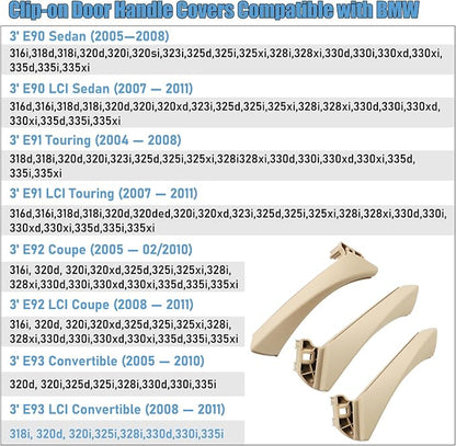 Compatible with BMW 3 Series Door Handle Replacement E90/E91/E92/E93 2004-2011,6PCS Left and Right Passenger Interior Door Pull Handle Set for BMW 318i,320i,323i,325i,328i,330i,335i(Beige)