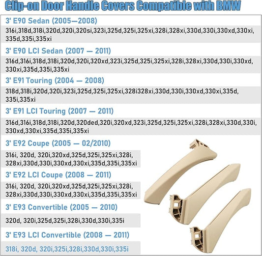 Compatible with BMW 3 Series Door Handle Replacement E90/E91/E92/E93 2004-2011,6PCS Left and Right Passenger Interior Door Pull Handle Set for BMW 318i,320i,323i,325i,328i,330i,335i(Beige)