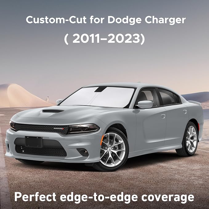 EcoNour Windshield Sunshade Compatible for Dodge Charger 2011-2021 2022 2023, Sun Visor for Front Windshield & Window Sun Shade Cover, UV Heat Blocker & Protector, Car Accessories