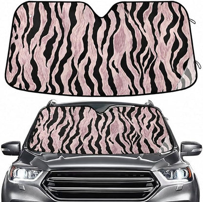 Windshield Sun Shade Rose Gold Black Zebra Print Front Window Block UV Shades Visor Reflective Retractable for Car SUV Trucks