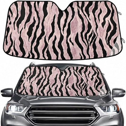 Windshield Sun Shade Rose Gold Black Zebra Print Front Window Block UV Shades Visor Reflective Retractable for Car SUV Trucks