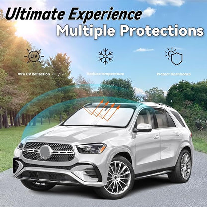 Windshield Sun Shade for 2020-2025 Mercedes Benz GLE SUV 350 450 (Not for GLE Coupe), Car Front Window Sunshade with 240T Sun Visor Protector Blocks UV Rays Heat Sun Shield Accessories