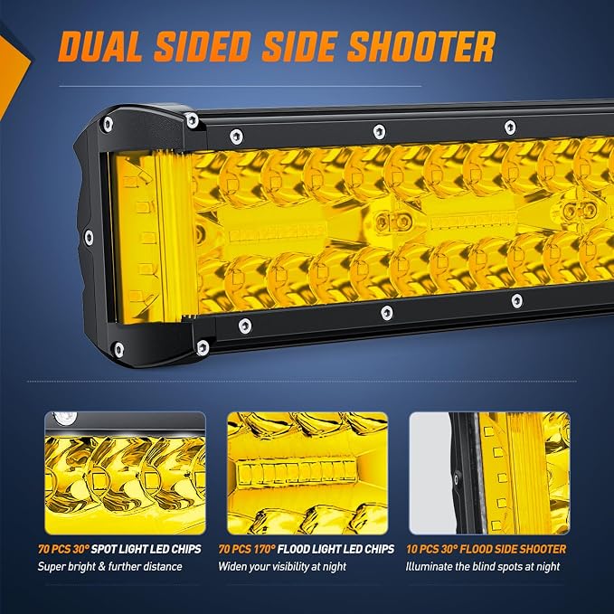 Nilight Side Shooter LED Light Bar 20 Inch Triple Row Spot Flood Combo Yellow Beam Lighting with 5Pin Rocker Switch Wiring Harness Kit for Off-Road Light on Truck SUV ATV UTV