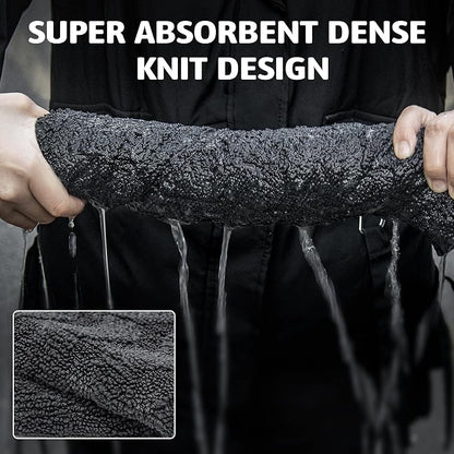Greenfound 1000GSM Car Drying Towel 18"x24", Edgeless Double Twist Pile, Ultra Absorbent Microfiber Towel, Scratch-Free Lint-Free Streak-Free for Auto Detailing & Car Wash – Check Silver&Grey