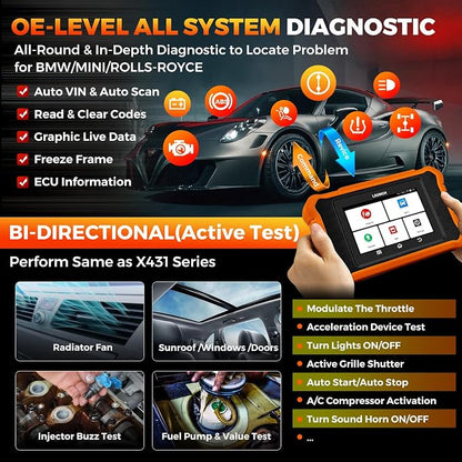 Launch Creader Elite V2.0 for BMW OBD2 Scanner, 2025 Full Systems Bi-Directional Scan Tool, All Reset Services, ECU Code, Battery Registration Tool for BMW Mini RR, Lifetime Free Update, Auto VIN