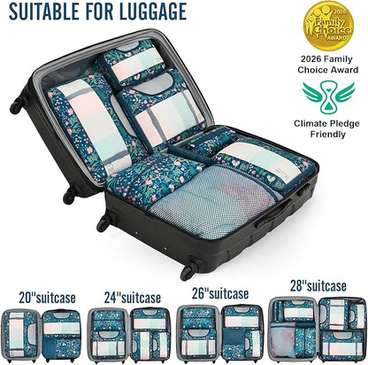 Veken 8 Set Packing Cubes for Travel Essentials,Anti-Wrinkle Buckled Suitcase Organizer for Shoe & Toiletry Bag,Carry On Luggage Bag with 99+ Count Mesh Holes for Airplane & College Dorm Accessories