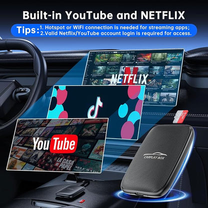 6-in-1 Magic Video Box for Netflix/YouTube, Wireless CarPlay Adapter & Android Auto Wireless Adapter Convert Wired to Wireles Carplay Dongle for OEM Wired CarPlay Cars, TF Card Playback, Plug & Play