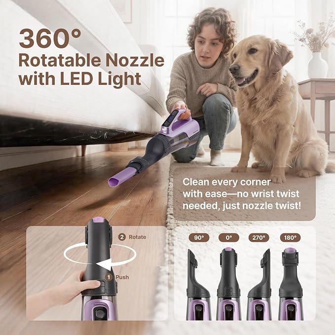 Shop-Vac S3 20V Handheld Vacuum Cordless, Rotatable Nozzle, Dual-Speed Powerful Portable Car Vacuum Rechargeable, Wall-Mounted Lightweight Hand Vacuum for Home & Car, LED, HEPA Filter, Purple