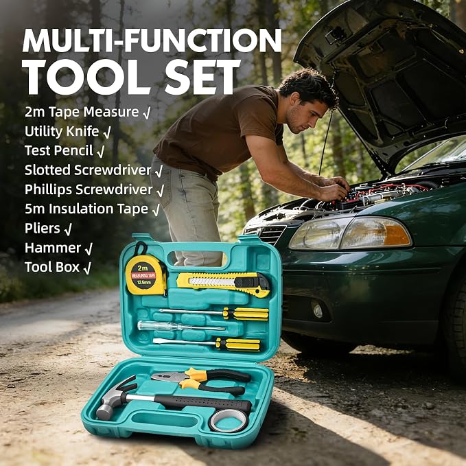 Roadside Emergency Car Kit for Vehicles, Car Emergency Kit with Jumper Cables, Air Compressor, First Aid Kit, Car Safety Tool Kits, Road Trip Assistance for Men, Women, New Driver Gifts