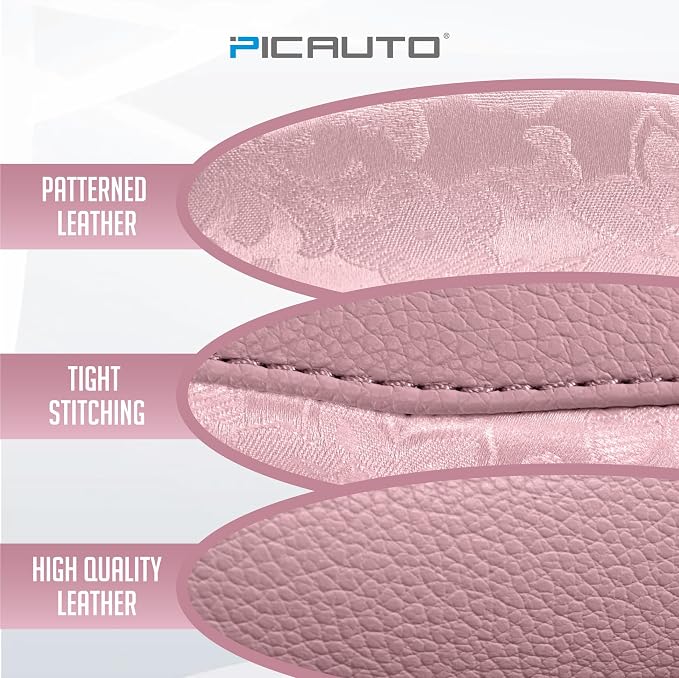 PIC AUTO Steering Wheel Cover, Pink Patterned Leather Patchwork Design, Universal Fit 14.5"–15.5" D-Shape Steering Cover, Soft PU Grain Leather, Durable Grip Car Accessory for Girls & Women