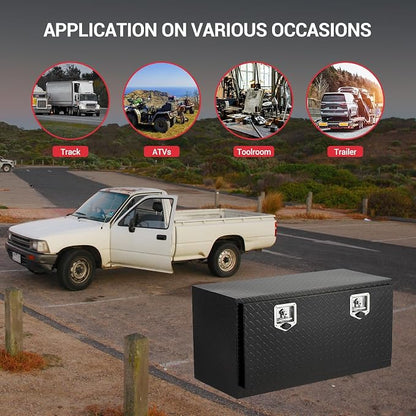Garvee 36 Inch Underbody Truck Tool Box, Heavy Duty Aluminum Diamond Plate Storage Box with T-Handle Lock and Keys, Waterproof Trailer Tool Box for Pickup, Truck, Van, RV, Black