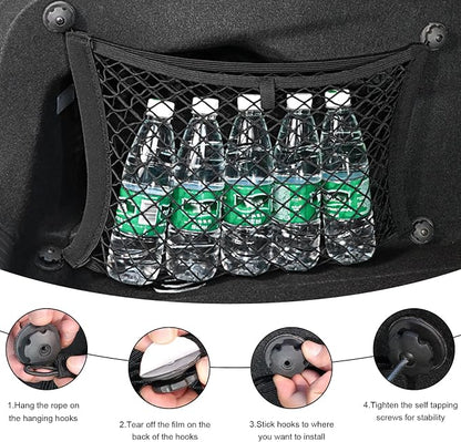 2 PCS Small Cargo Nets, 18"×10" Double Layer Car Organizer Net with Mounting Screws & Hooks, Stretchable Cargo Netting Storage Pouch for Car Truck SUV RV Boat Trunk