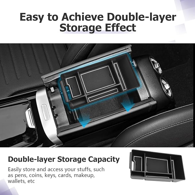 LUWU Center Console Organizer Compatible with 2022-2026 Benz C-Class C300/C300 4Matic/AMG C43/AMG C63 SE Performance W206 Accessories Armrest Console Storage Box Insert Tray ABS Material White
