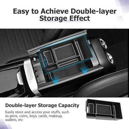 LUWU Center Console Organizer Compatible with 2022-2026 Benz C-Class C300/C300 4Matic/AMG C43/AMG C63 SE Performance W206 Accessories Armrest Console Storage Box Insert Tray ABS Material White