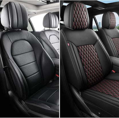Front Automotive Seat Covers Set of 2,Universal Precision Fit Contoured Thick Nappa Leather Automotive Seat Covers & Accessories Waterproof Car Seat Covers SUV Truck,Style1 Black Red Line