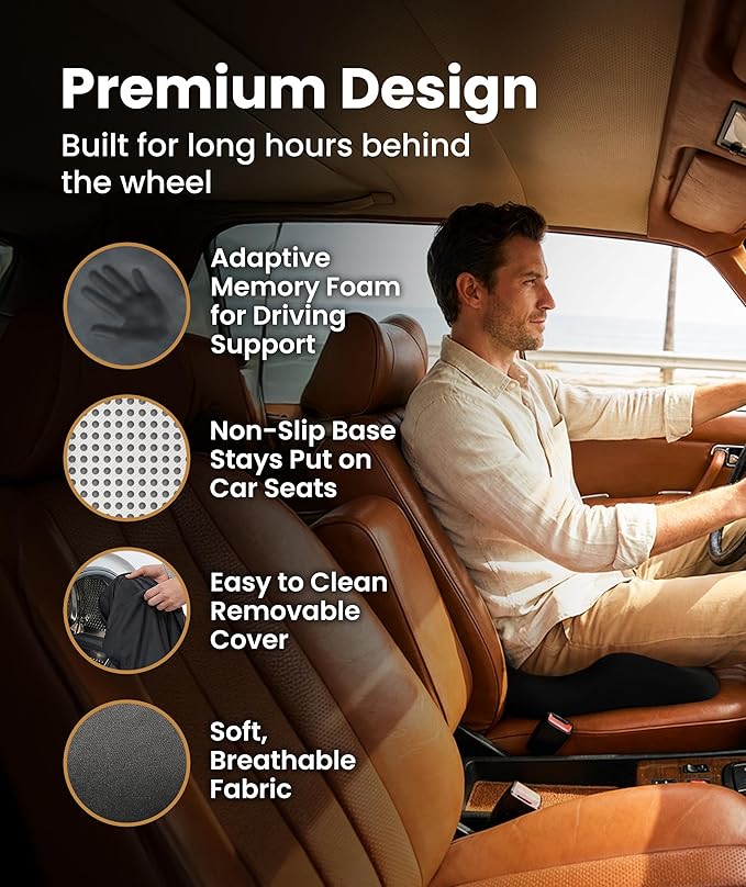 Elevate Series by Everlasting Comfort Doctor Recommended Memory Foam Seat Cushion for Office Chairs & Car - Ergonomic Desk Accessories - Cushions for Tailbone Pain Relief (Charcoal Black, Large)
