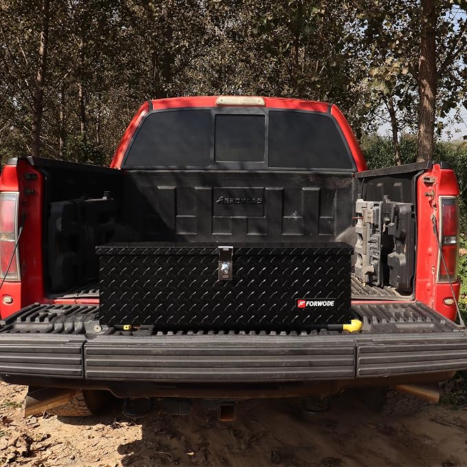 FORWODE 30 Inch Truck Bed Tool Box, Aluminum Heavy Duty Trailer Tool Box for Pickup Truck Bed RV, Toolbox Storage Box with Handle and Lock - Black