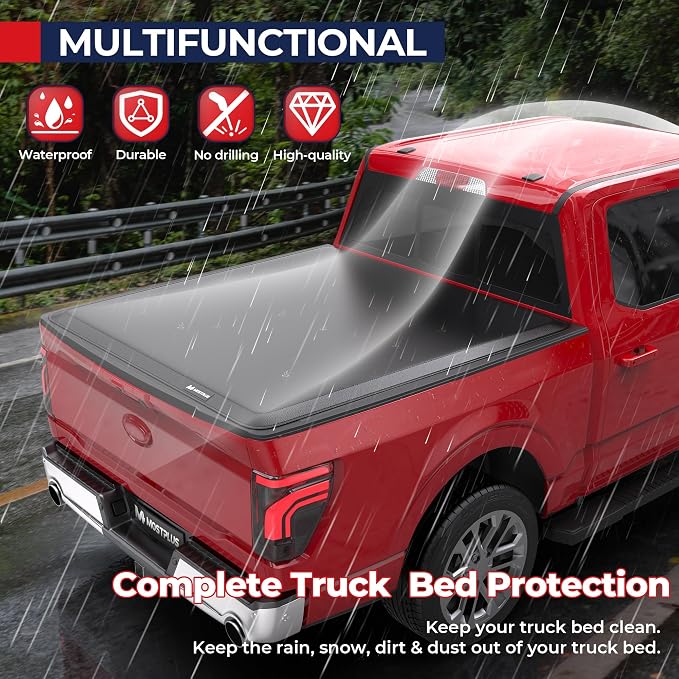 MOSTPLUS 8FT Roll-Up Soft Vinyl Truck Bed Tonneau Cover Compatible with 2015-2025 2026 Ford F150 F-150 Long Bed On Top (96Inch)