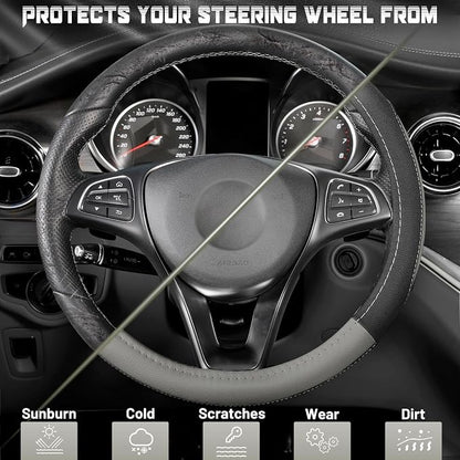 SEG Direct Black and Gray Microfiber Auto Car Steering Wheel Cover Universal 15 inch