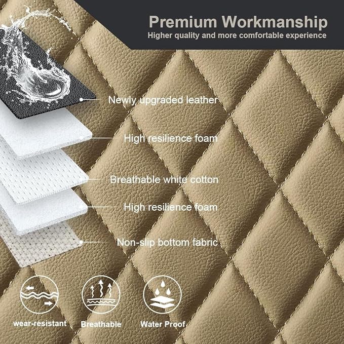 West Llama Pu Leather Car Seat Bottom Covers Protectors Include 1 Pair Front Driver Seat Pad Mat and 1 Rear Bench Cover Universal Fit 90% Vehicles,Beige