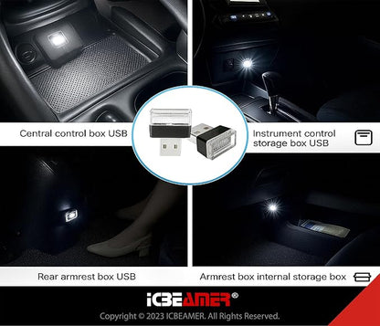 ICBEAMER USB Interface Miniature Night Light 1-Pack (White) | Universal Plug-in LED for Car Interior and Trunk Ambient Atmosphere