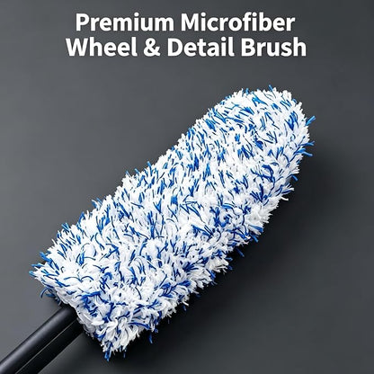 Wheel Barrel Brush, New Upgrade Car Wheel Cleaner Brush Long Handle Microfiber Wheel, Non Scratch Car Detailing Brushs for Rim Cleaning and Car Detailing (2 Pcs Black)