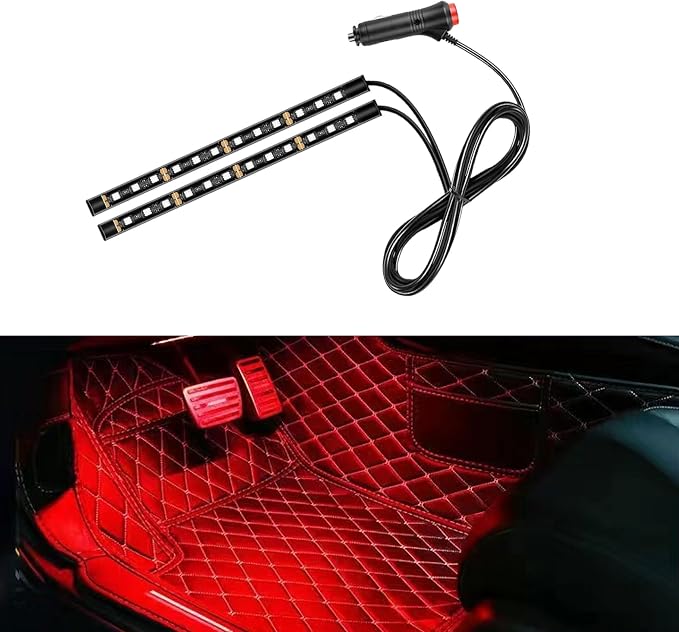 Car LED Strip Light, 24 LED RGB Neon Auto Interior Atmosphere Lights, 12V Cigarette Lighter Under Dash Ambient Night Light, Auto Decorative Lamp Accessory for Car Truck (Red, Cigar Lighter)