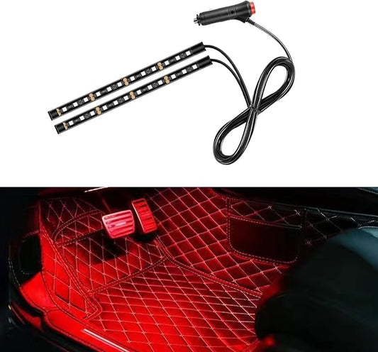 Car LED Strip Light, 24 LED RGB Neon Auto Interior Atmosphere Lights, 12V Cigarette Lighter Under Dash Ambient Night Light, Auto Decorative Lamp Accessory for Car Truck (Red, Cigar Lighter)