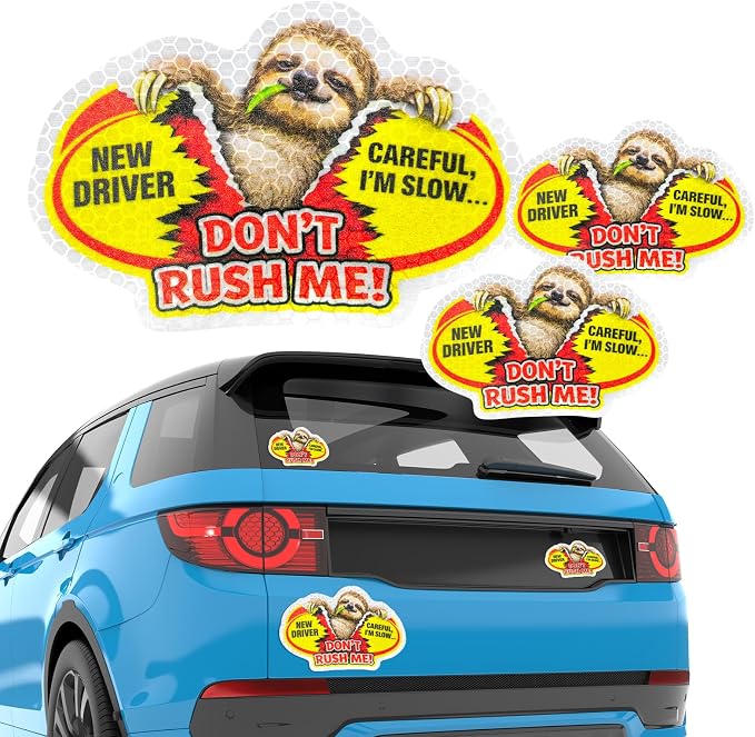 3 Pcs Reflective Student Driver Magnet and Stickers Set - Funny Animal New Driver Safety Signs for Car, Waterproof & Weatherproof High Visibility Vehicle Bumper Decals, Magnet + Stickers (Sloth)