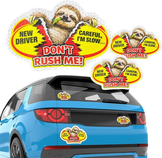 3 Pcs Reflective Student Driver Magnet and Stickers Set - Funny Animal New Driver Safety Signs for Car, Waterproof & Weatherproof High Visibility Vehicle Bumper Decals, Magnet + Stickers (Sloth)