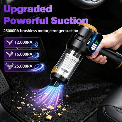 Wansimoo Handheld Car Vacuum Cleaner,25000PA Strong Cyclonic Suction Mini Vacuum Portable Cordless with Digital Display and One Touch Dust Removal for Car, Home, Office, Kitchen (Gold)