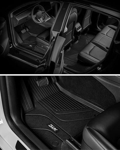 3W Tesla Model Y Floor Mats 2020-2024(Not for Juniper), TPE Floor Liner, Cargo Liner Custom Fit Model Y Accessories All Weather Black, 5-Seater