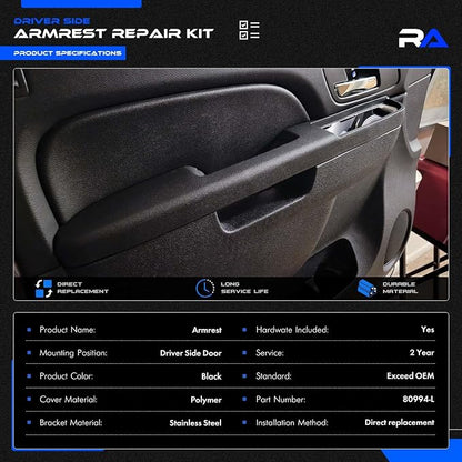 80994 Door Panel Armrest Repair Fit for Chevy Silverado Suburban Tahoe Avalanche | Fit for GMC Sierra Yukon 2010-2014 | Fits Door Panel with Release Handle Above Armrest | Front Left Driver Side | Black
