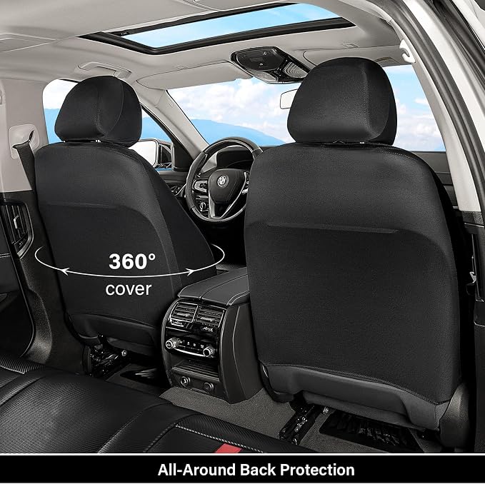 Coverado Leather Car Seat Covers Front Seats & Carbon Fiber, Waterproof and Durable All Weather Protector, Universal Fit for SUV, Pickup Truck, Sedan, Automotive Vehicle Interior, Black&Red