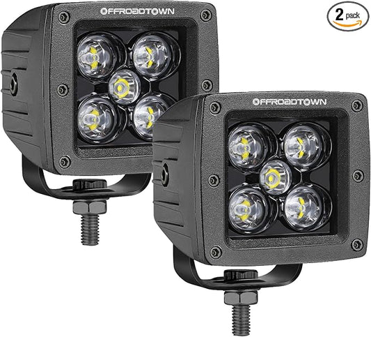 OFFROADTOWN LED Cubes, 2PCS 3 Inch 100W CREE LED Pods Spot Beam Off Road Driving Lights LED Cube Lights Fog Light Reverse Ditch Light for Trucks Pickup Motorcycle UTV ATV SUV Boat
