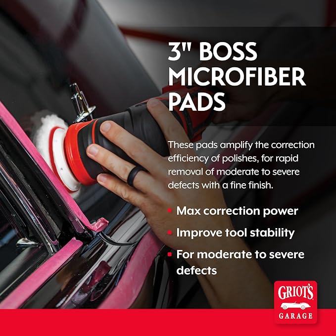 Griot's Garage BOSS 3” Microfiber Pads for Car Polishing and Detailing, Buffing Pads for Moderate and Severe Scratch Removal, Set of 3